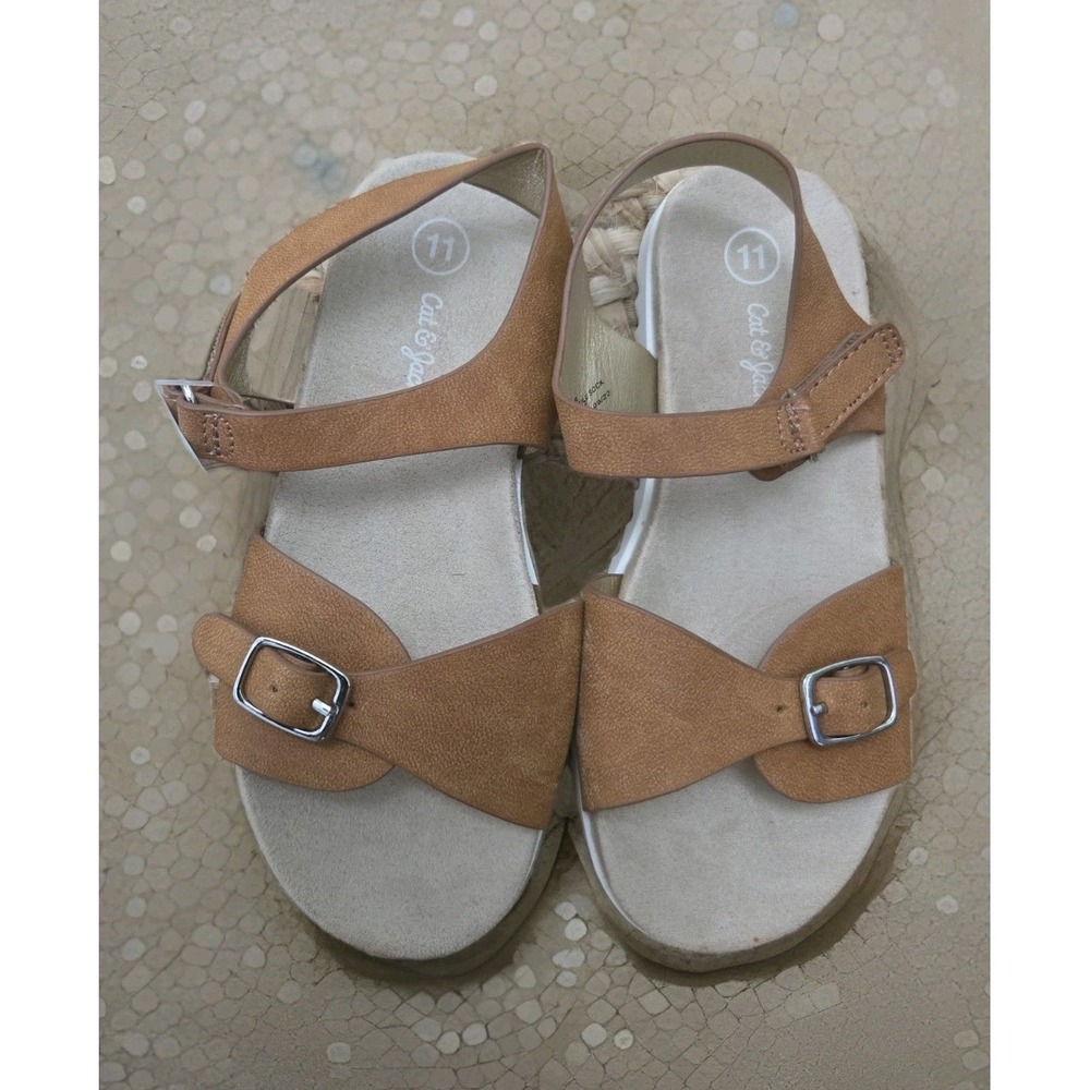 Cat & Jack Girls Shaelyn Footbed Sandals Cognac Brown Size 11, NWT